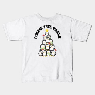 Penguin Tree Waddle, Christmas humor Kids T-Shirt